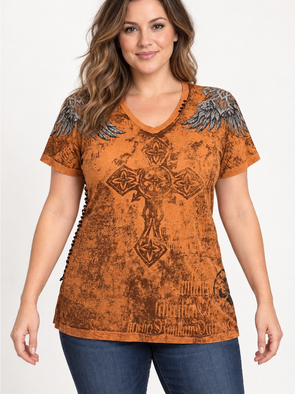 Affliction Live Fast Wings Cross Graphic Tee Size L